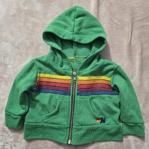 Kids Aviator Nation 5 Stripe Zip Hoodie Kelly Green and Yellow Retro Hoodie 3-6m